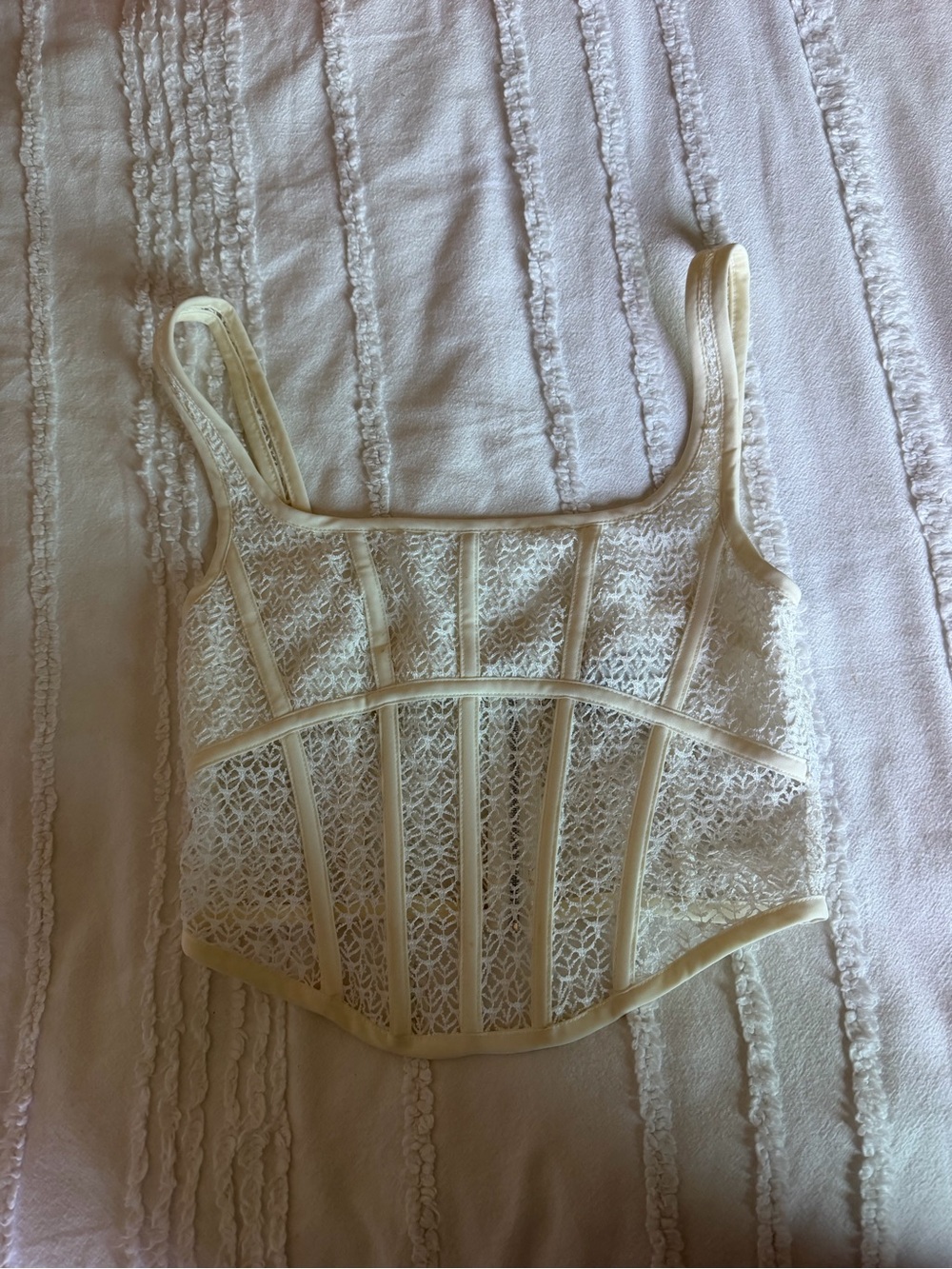 White Fox Boutique Cream Lace Boned Crop Tank Top